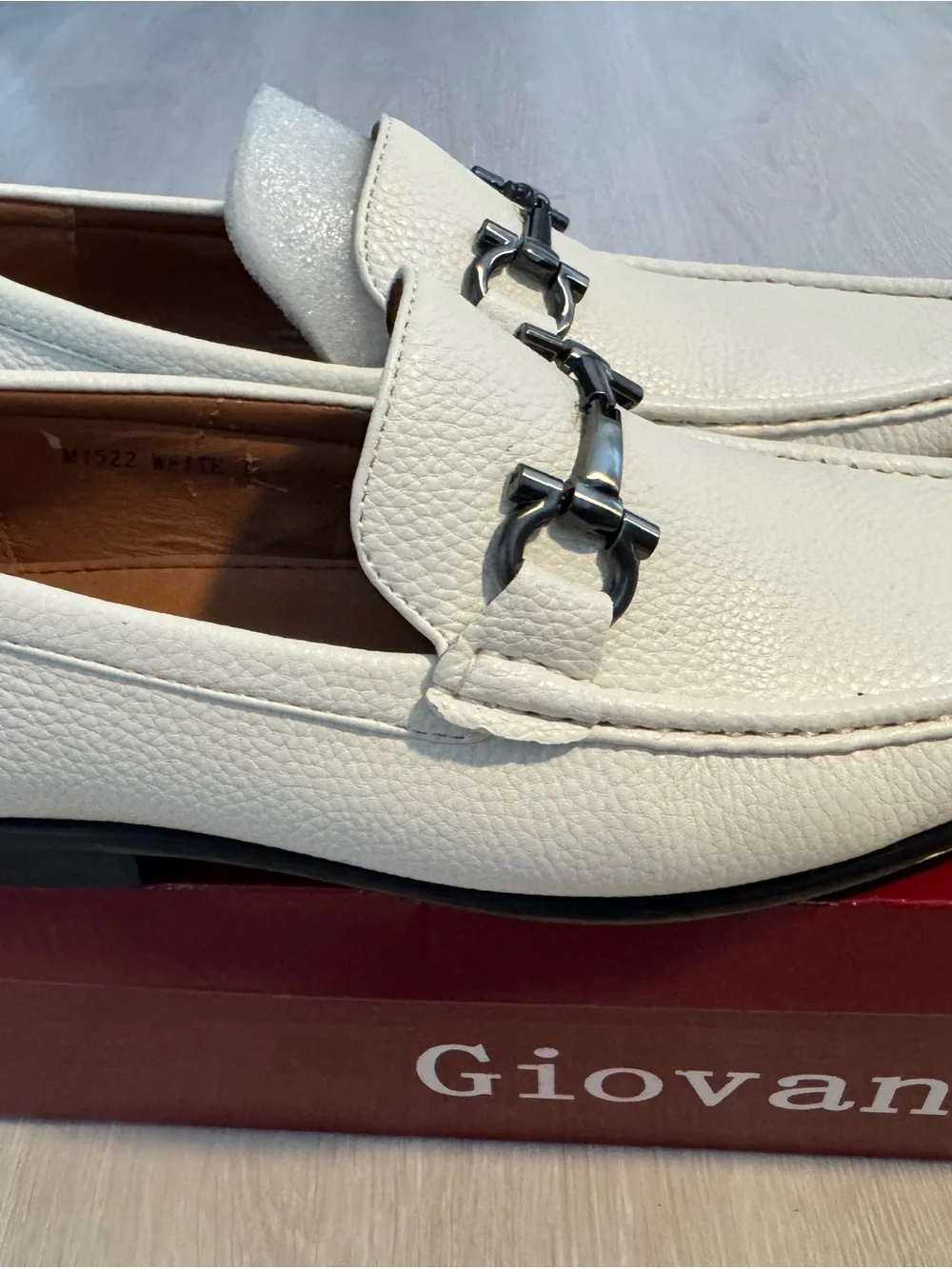 Giovanni Men's Cream Leather Bit Loafers - Slip-On Dress Loafers